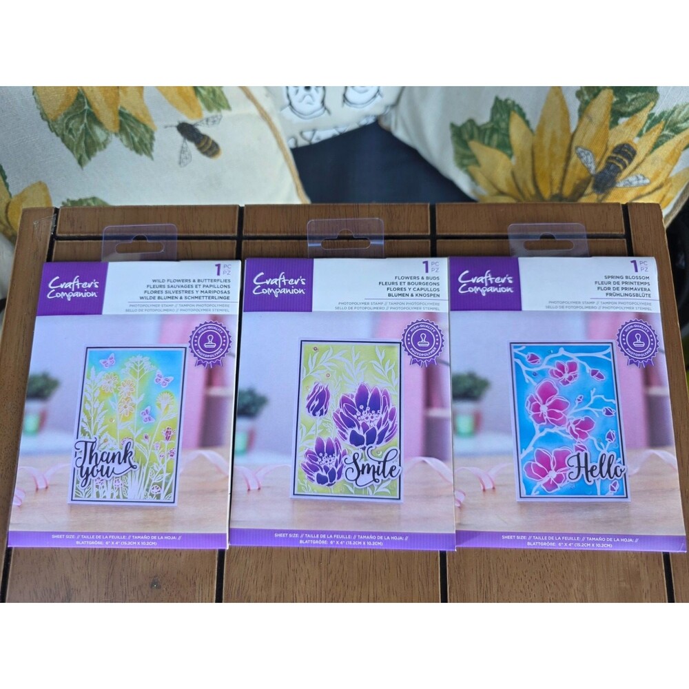 Lot of 3 Crafter's Companion Resist Silhouette Photopolymer Stamp Wild Flowers